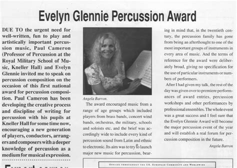 Evelyn Glennie Percussion Award The Official Site Of Christine Barron