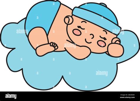 Cute Little Baby Boy Sleeping In Cloud Isolated Icon Stock Vector Image