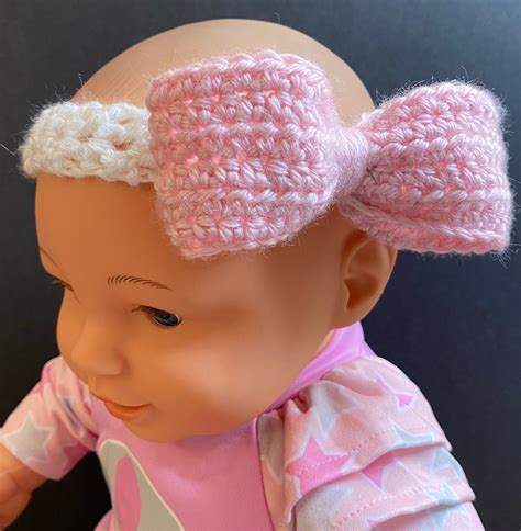 Crochet Baby Bow Headband 0 3 Months Pink Bow Handmade Etsy