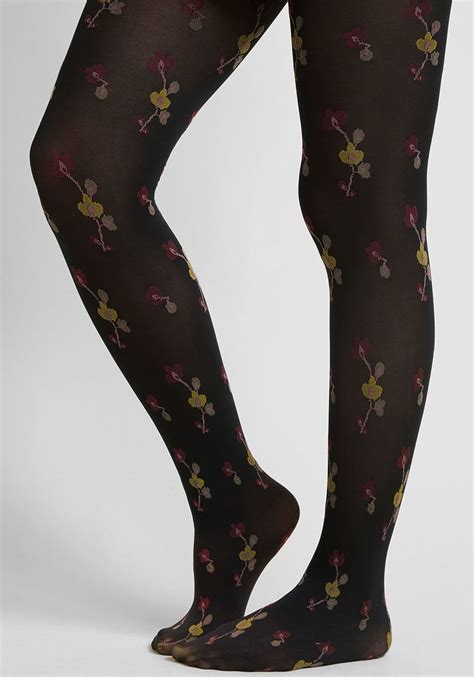 To Flair Is Human Tights In Burgundy Blossom Floral Tights Black