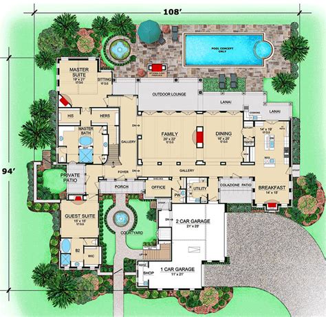Plan 36522tx 4 Bed Tuscan Masterpiece With Courtyard With Images