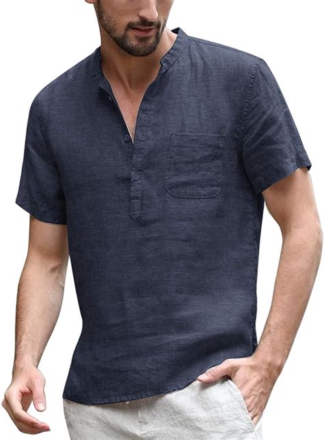 Coofandy Mens Cotton Linen Henley Shirt Short Sleeve Hippie Casual Beach T Shir Ebay