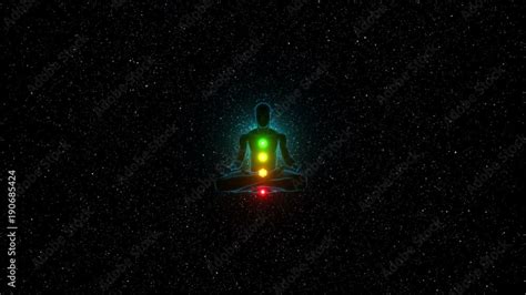 Simple Animation Of Seven Chakras Appearing On A Silhouette Sitting In