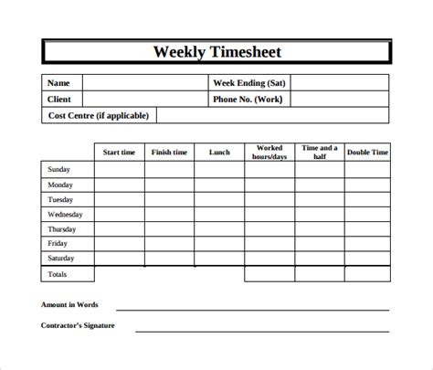 Weekly Timesheet Template Template Business