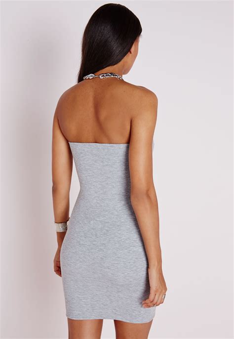 Lyst Missguided Plunge Strapless Bodycon Dress Grey Marl In Gray