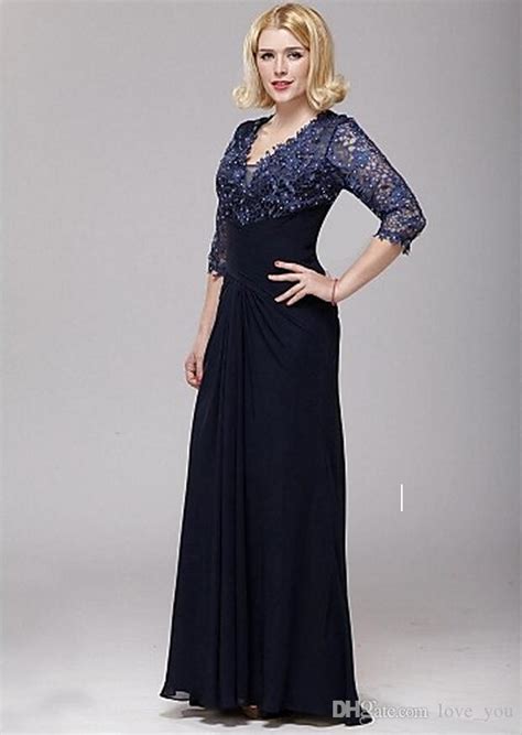 Lace 3 4 sleeve wedding dress. Hot Drilling Sheath V-neck A-line Lace And Chiffon Mother ...