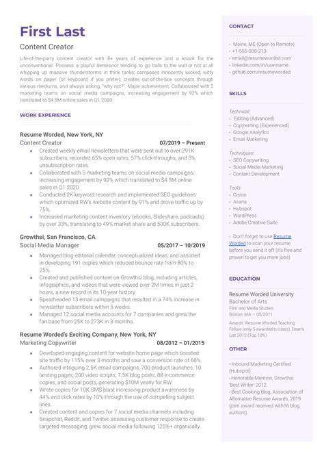 7 Content Creator Resume Examples For 2024 Resume Worded