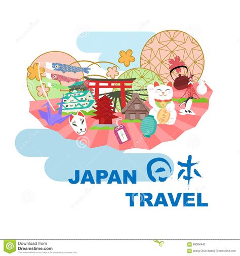 Japan travel element stock vector. Illustration of blossom - 68084443