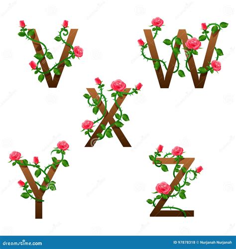 Flowers Alphabet With Red Roses Stock Vector Illustration Of Roses