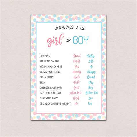 Gender Reveal Old Wives Tales Gender Reveal Party Games Etsy