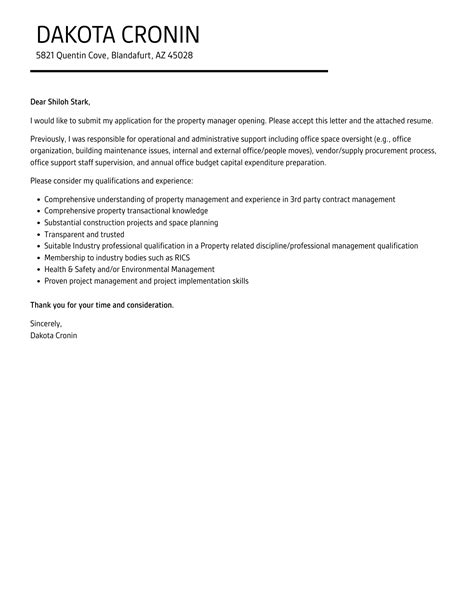 Property Manager Cover Letter Velvet Jobs