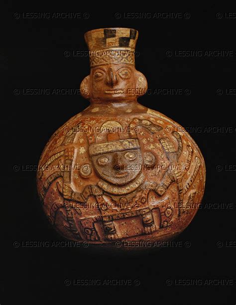 pre columbian terracotta 8th globular vase with high relief wari culture museo larco herrera