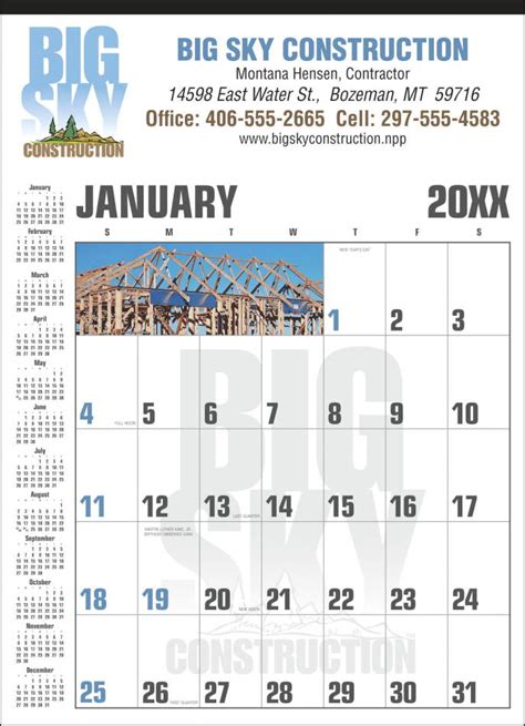 Custom Contractor Calendar 18x25