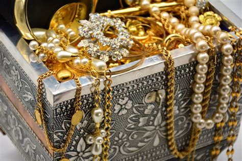 A Treasure Chest Full Of Jewels Pearls And Gold Stock Photo Image