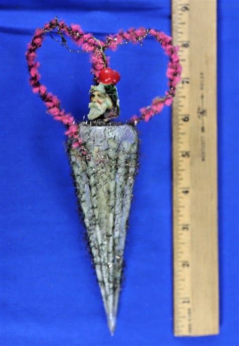 Rare Antique Wire Wrapped Parasol Christmas Ornament With Scrap Face