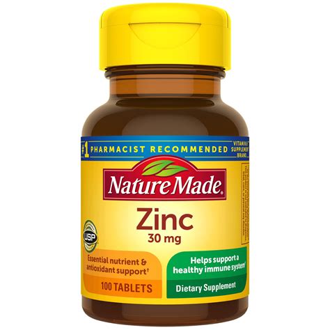 Nature Made Zinc 30 Mg Tablets 100 Count For Immune System Support