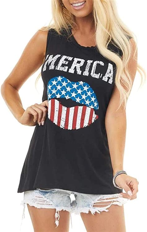 Hesayep Womens 4th Of July Patriotic Tank Top Lip Graphic Sleeveless