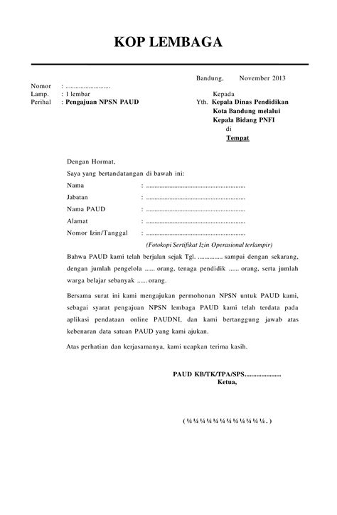 Doc Contoh Surat Pengajuan Npsn Dr Lembaga Dokumentips