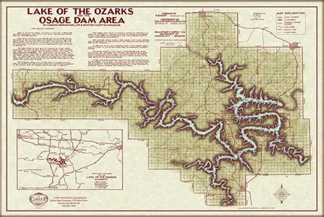 Lake Of The Ozarks Original Map With Cove Names And Mile Markers