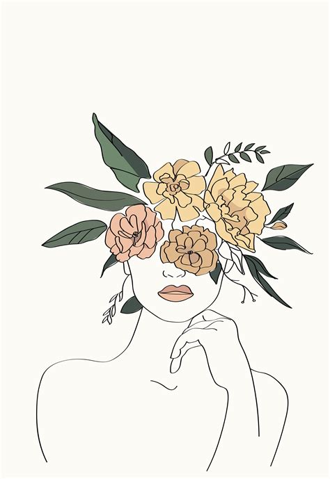 Modern Minimalist Female One Line Drawing Print Flower Line Etsy