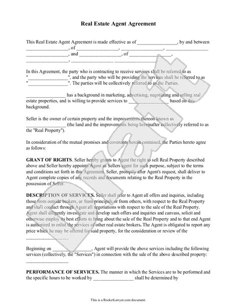 Free Real Estate Agent Agreement Template Rocket Lawyer