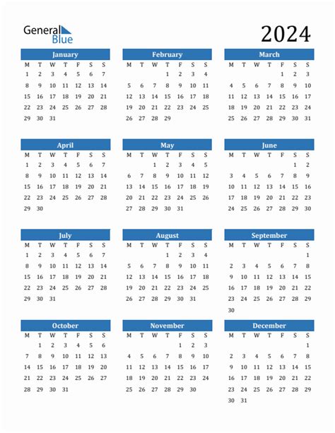 Monday Start Year Calendar 2024 Bonny Christy