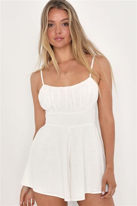 Cute Ivory Romper Sleeveless Romper Linen Romper Lulus