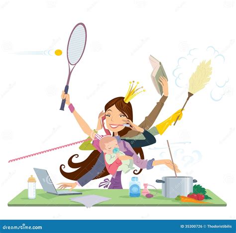 Busy Woman Doing Many Things At The Same Time Royalty Free Stock Image