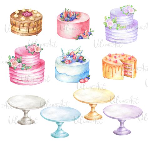 Watercolor Cakes Clipart Birthday Cake Wedding Dessert Bakery Clip Art