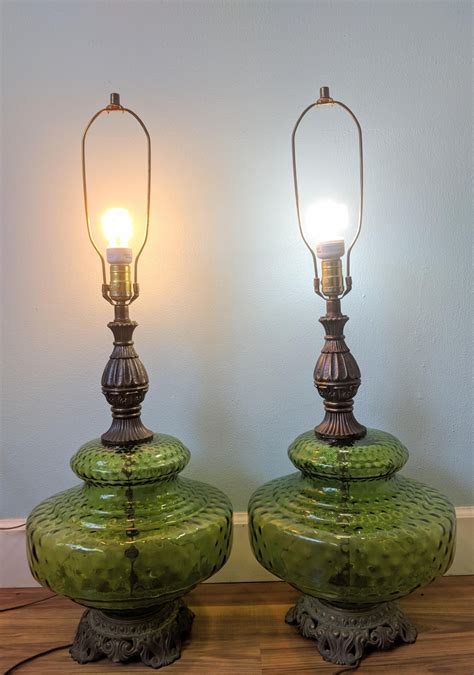 large mid century modern green glass table lamps a pair chairish glass lamp base glass