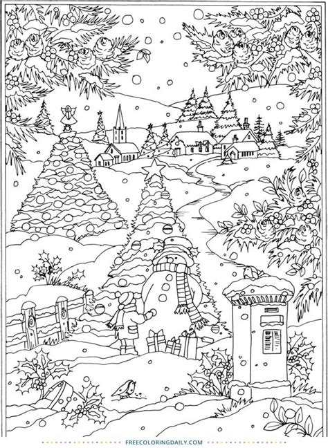 Free Snowy Winter Scene Coloring Coloring Pages Winter Free