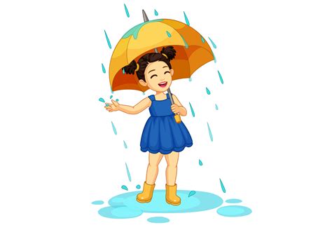 Cute Little Girl With Umbrella Enjoying Rain 1308143 Vector Art At Vecteezy