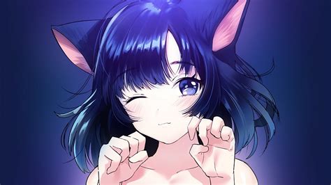 Download 1920x1080 Anime Girl Cat Ears Neko Wink Blue