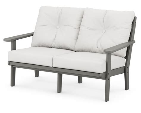 Polywood Lakeside Deep Seating Loveseat In Slate Grey Natural Linen