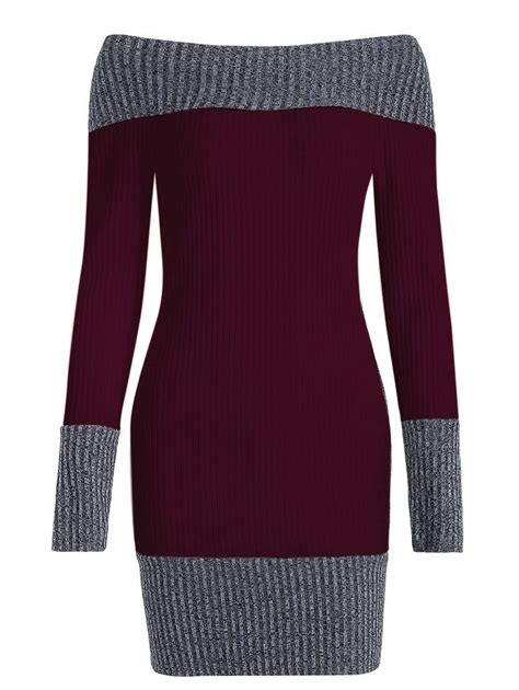 color block boat neck knitted dress womens knit dresses long sleeve knit dress knit dress