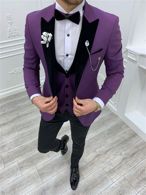 Mage Male Mens 2 Piece Suit One Button Slim Fit Formal Wedding Prom