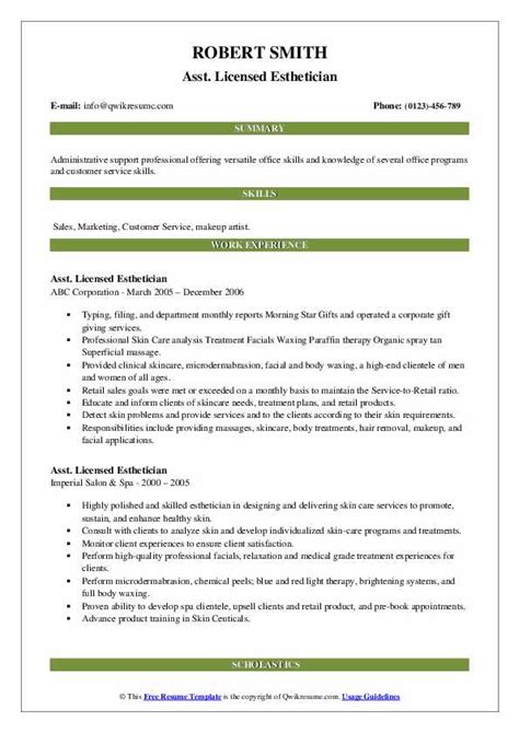 Licensed Esthetician Resume Samples Qwikresume