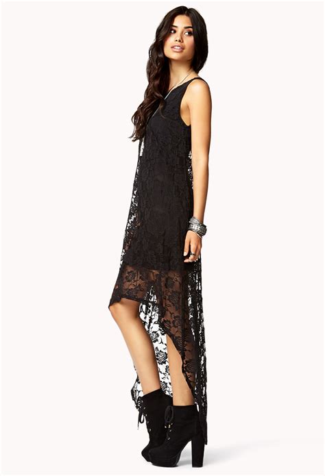 Forever 21 Lace High Low Dress In Black Lyst