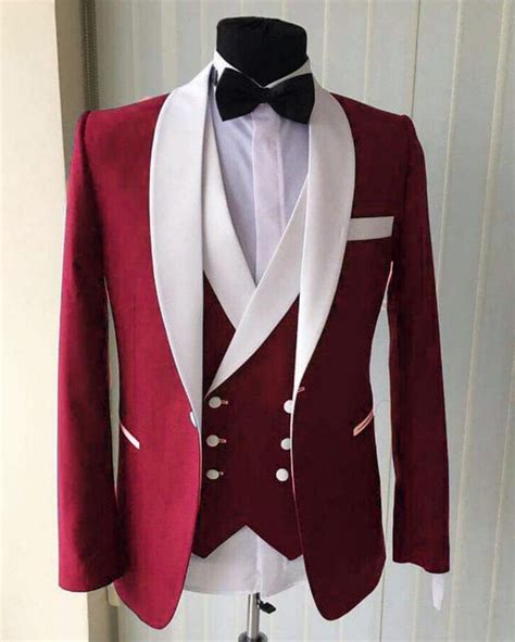 Fashion Red Suit For Men Wedding Prom Tuxedo Outfit Pieces Jacket