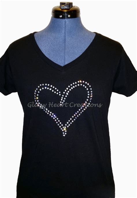 Rhinestone T Shirt Doubleline Heart Design Womens Tee Crystal