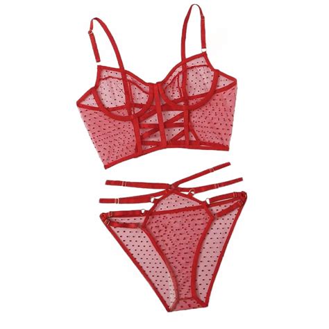 bras sets 2021 women sexy lingerie red dot corset lace underwire racy muslin sleepwear underwear