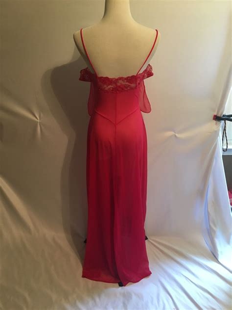vintage nightgown sheer nylon long gown fushia gem