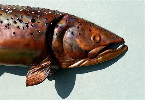 Emily Stone Copper Fish Brown Trout Sculpture 2 Copper Creatures