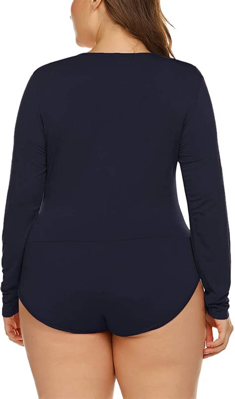 Involand Womens Bodysuit Plus Size Short Navy Blue Size 24 Plus