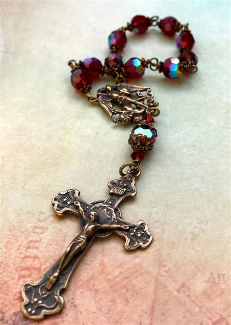 St Michael Swarovski Crystal Decade Rosary Etsy