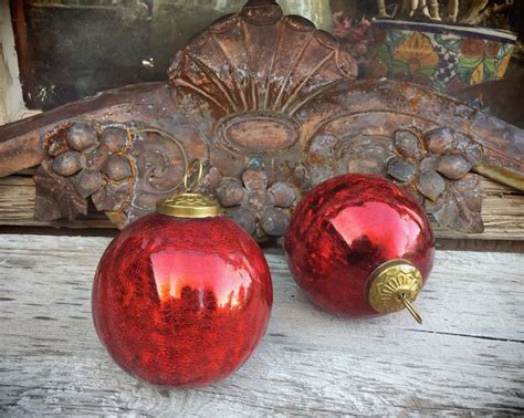 Vintage Red Mercury Glass Christmas Ornament Kugel Style Ornaments