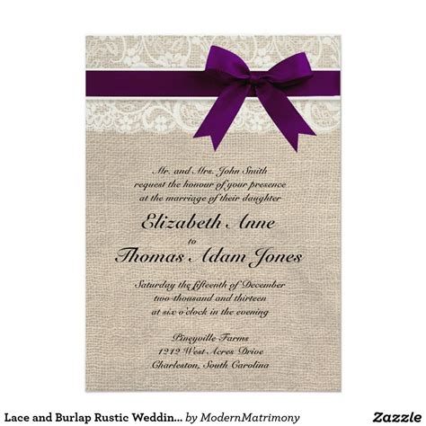 Lace And Burlap Rustic Wedding Invitation Plum Invitation Zazzle