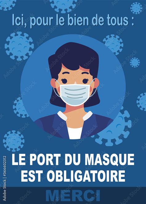 Affiche Pour Le Port Obligatoire Du Masque En Blanc Avec Une Femme