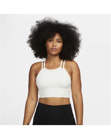 Nike Indy Strappy Light Support Padded Ribbed Longline Sports Bra In White In Black Lyst