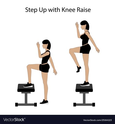 Step Up With Knee Raise Exercise Royalty Free Vector Image